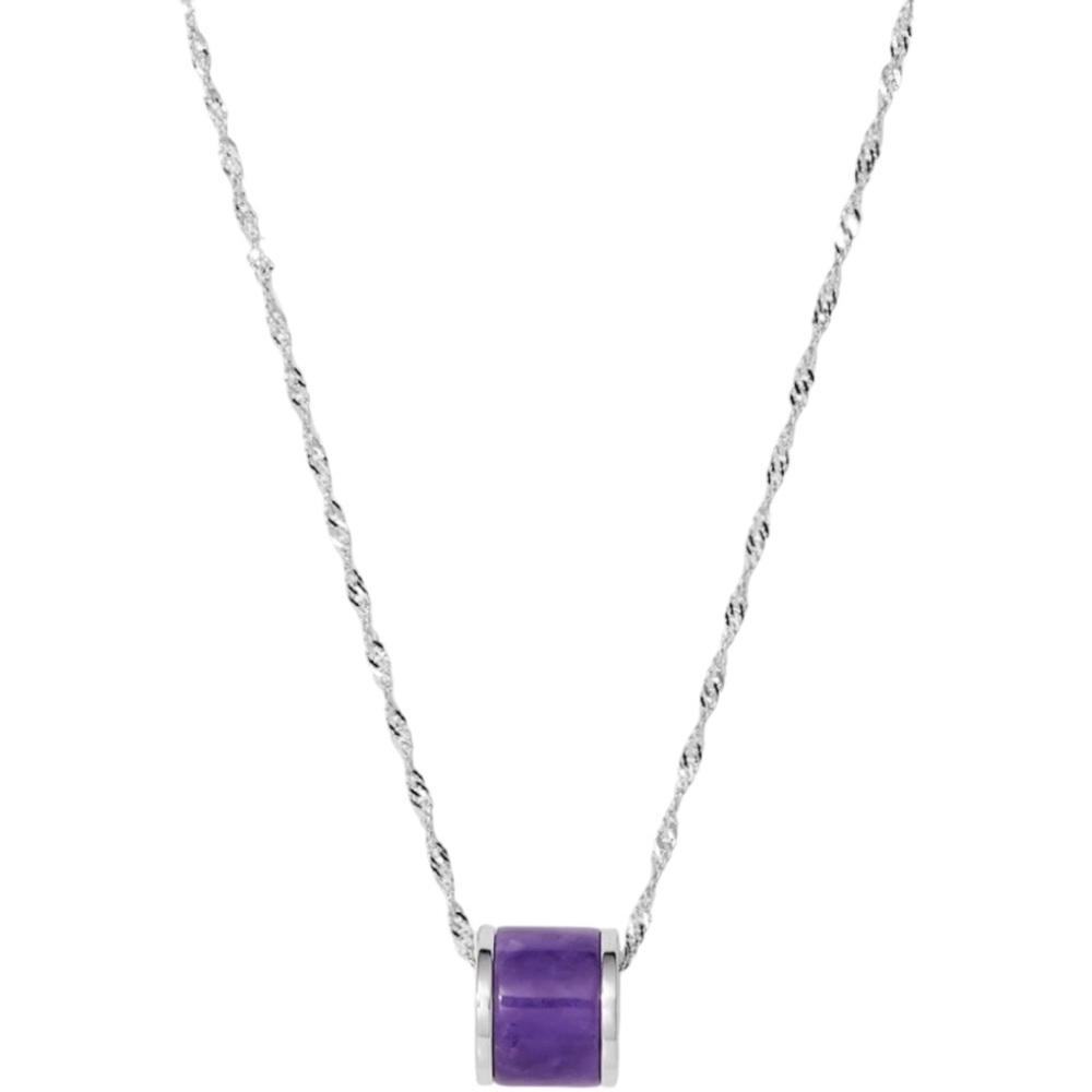 Jade of Yesteryear Sterling Silver Dyed Purple Jade Barrel Pendant w/18” Chain